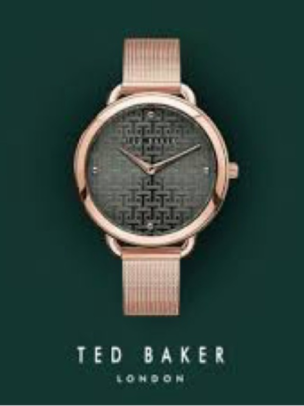 Ted Baker Rose Gold Mesh Watch with Textured Gray Dial